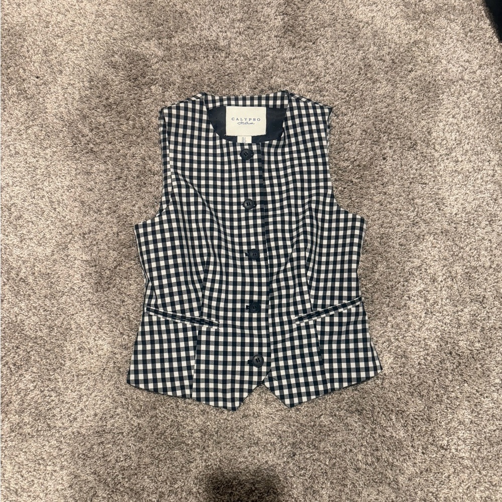 Calypso St. Barth Black & White Gingham Button Vest
